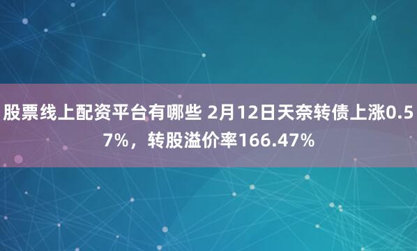 股票线上配资平台有哪些 2月12日天奈转债上涨0.57%，转股溢价率166.47%