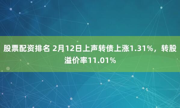 股票配资排名 2月12日上声转债上涨1.31%，转股溢价率11.01%