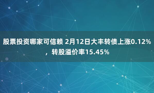 股票投资哪家可信赖 2月12日大丰转债上涨0.12%，转股溢价率15.45%