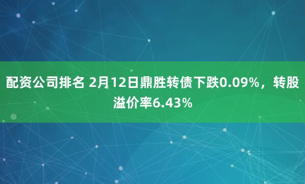 配资公司排名 2月12日鼎胜转债下跌0.09%，转股溢价率6.43%