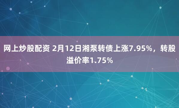 网上炒股配资 2月12日湘泵转债上涨7.95%，转股溢价率1.75%