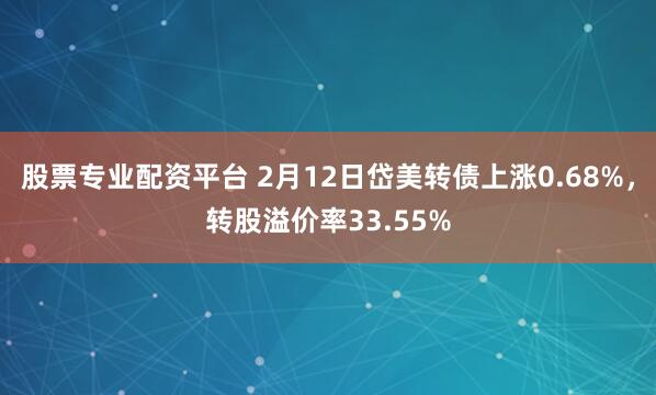 股票专业配资平台 2月12日岱美转债上涨0.68%，转股溢价率33.55%